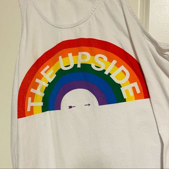 The Upside White Large Rainbow Logo Pride Oversized Workout Tank Top 8 M - Picture 4 of 9